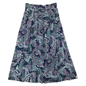 Vtg Paisley Pleated Midi Skirt Womens 8 Purple Blue 90s Academia Preppy Boho